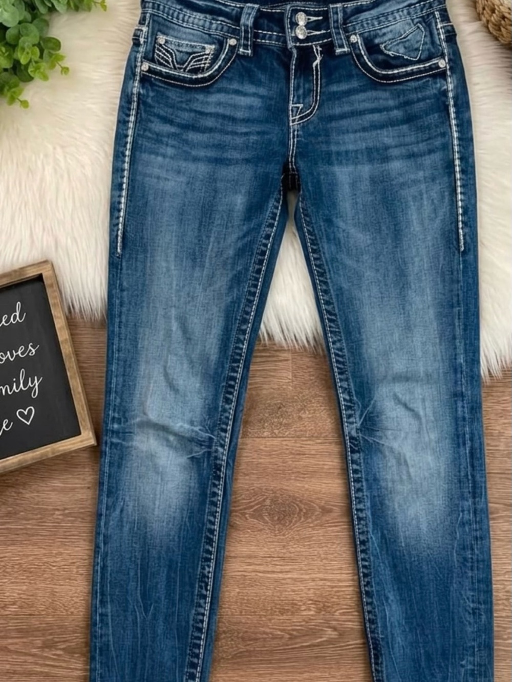 Vigoss Medium Wash Skinny Jeans with Contrast Stitching